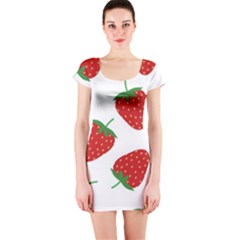 Seamless Pattern Fresh Strawberry Short Sleeve Bodycon Dress by Wegoenart