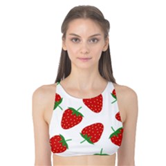 Seamless Pattern Fresh Strawberry Tank Bikini Top by Wegoenart