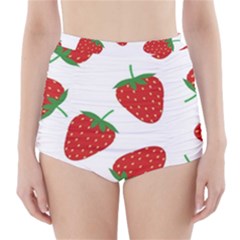 Seamless Pattern Fresh Strawberry High-waisted Bikini Bottoms by Wegoenart