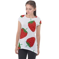 Seamless Pattern Fresh Strawberry Cap Sleeve High Low Top by Wegoenart