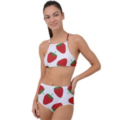 Seamless Pattern Fresh Strawberry High Waist Tankini Set by Wegoenart