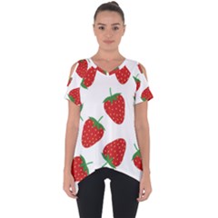 Seamless Pattern Fresh Strawberry Cut Out Side Drop Tee by Wegoenart