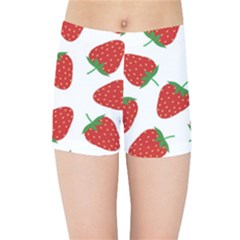 Seamless Pattern Fresh Strawberry Kids  Sports Shorts by Wegoenart