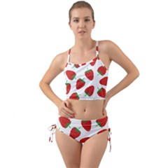 Seamless Pattern Fresh Strawberry Mini Tank Bikini Set by Wegoenart