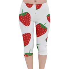 Seamless Pattern Fresh Strawberry Velvet Capri Leggings  by Wegoenart