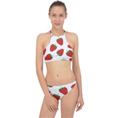 Seamless Pattern Fresh Strawberry Racer Front Bikini Set by Wegoenart