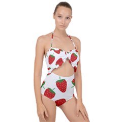 Seamless Pattern Fresh Strawberry Scallop Top Cut Out Swimsuit by Wegoenart