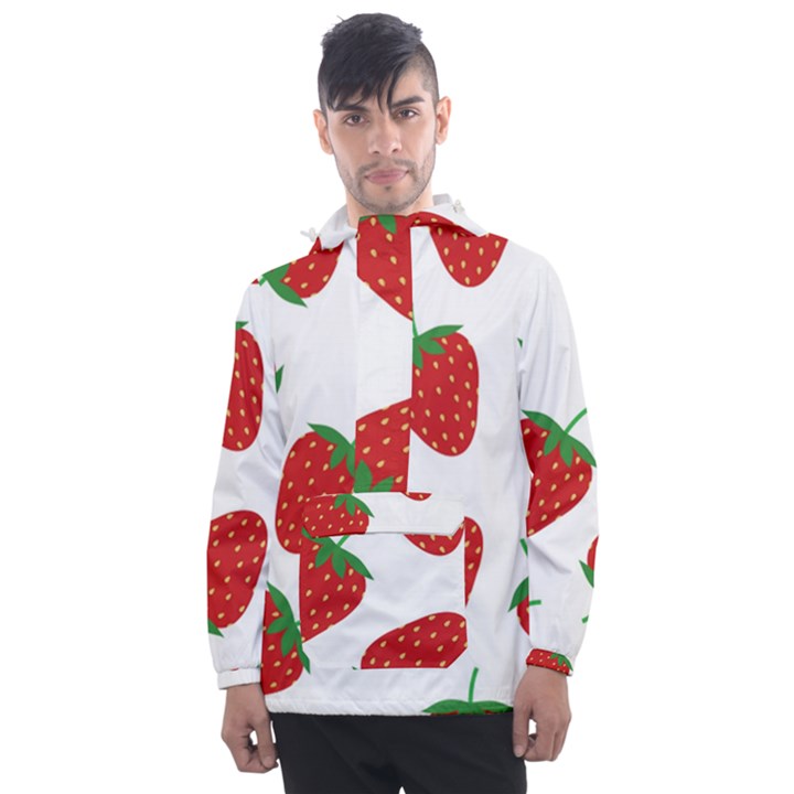 Seamless Pattern Fresh Strawberry Men s Front Pocket Pullover Windbreaker