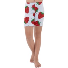 Seamless Pattern Fresh Strawberry Kids  Lightweight Velour Capri Yoga Leggings by Wegoenart