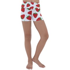 Seamless Pattern Fresh Strawberry Kids  Lightweight Velour Yoga Shorts by Wegoenart