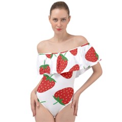 Seamless Pattern Fresh Strawberry Off Shoulder Velour Bodysuit  by Wegoenart