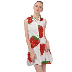 Seamless Pattern Fresh Strawberry Sleeveless Shirt Dress by Wegoenart