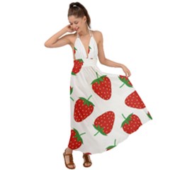 Seamless Pattern Fresh Strawberry Backless Maxi Beach Dress by Wegoenart