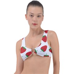 Seamless Pattern Fresh Strawberry Ring Detail Bikini Top