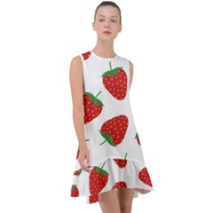 Seamless Pattern Fresh Strawberry Frill Swing Dress