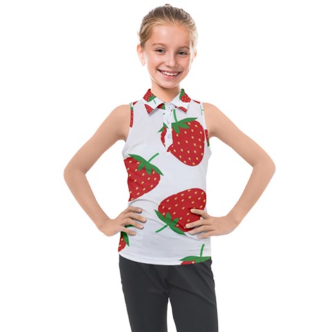 Seamless Pattern Fresh Strawberry Kids  Sleeveless Polo Tee by Wegoenart