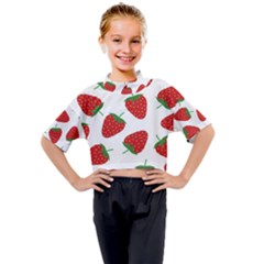 Seamless Pattern Fresh Strawberry Kids Mock Neck Tee