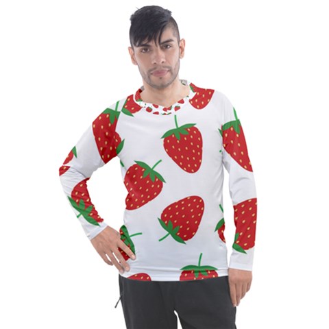 Seamless Pattern Fresh Strawberry Men s Pique Long Sleeve Tee by Wegoenart