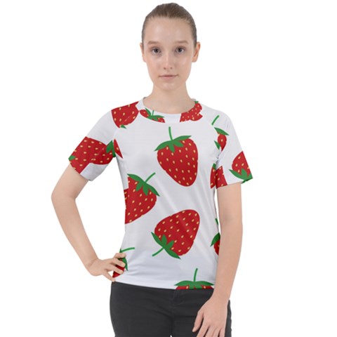 Seamless Pattern Fresh Strawberry Women s Sport Raglan Tee by Wegoenart