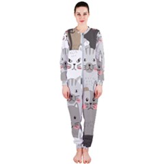 Cute Cats Seamless Pattern Onepiece Jumpsuit (ladies)  by Wegoenart