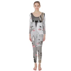 Cute Cats Seamless Pattern Long Sleeve Catsuit by Wegoenart