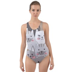 Cute Cats Seamless Pattern Cut-out Back One Piece Swimsuit by Wegoenart