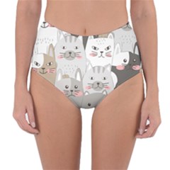 Cute Cats Seamless Pattern Reversible High-waist Bikini Bottoms by Wegoenart