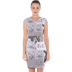 Cute Cats Seamless Pattern Capsleeve Drawstring Dress  by Wegoenart