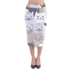 Cute Cats Seamless Pattern Velvet Midi Pencil Skirt by Wegoenart