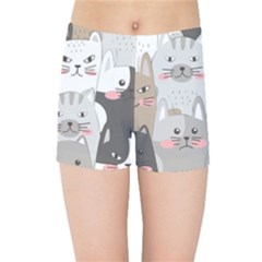 Cute Cats Seamless Pattern Kids  Sports Shorts by Wegoenart