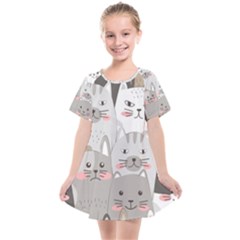 Cute Cats Seamless Pattern Kids  Smock Dress by Wegoenart