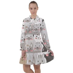 Cute Cats Seamless Pattern All Frills Chiffon Dress