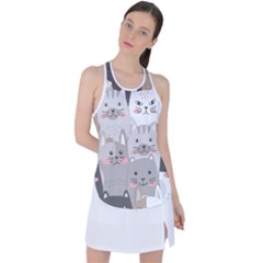 Cute Cats Seamless Pattern Racer Back Mesh Tank Top