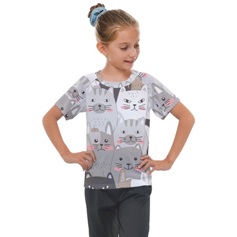 Cute Cats Seamless Pattern Kids  Mesh Piece Tee by Wegoenart