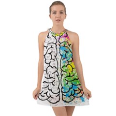 Brain Mind Psychology Idea Drawing Halter Tie Back Chiffon Dress