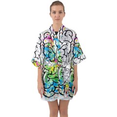 Brain Mind Psychology Idea Drawing Half Sleeve Satin Kimono 