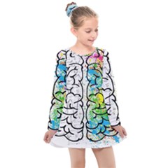 Brain Mind Psychology Idea Drawing Kids  Long Sleeve Dress by Wegoenart