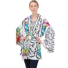 Brain Mind Psychology Idea Drawing Long Sleeve Velvet Kimono  by Wegoenart