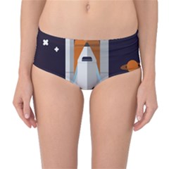 Rocket Space Universe Spaceship Mid-waist Bikini Bottoms by Wegoenart