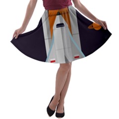 Rocket Space Universe Spaceship A-line Skater Skirt by Wegoenart