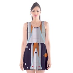 Rocket Space Universe Spaceship Scoop Neck Skater Dress by Wegoenart