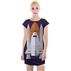 Rocket Space Universe Spaceship Cap Sleeve Bodycon Dress by Wegoenart