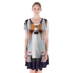 Rocket Space Universe Spaceship Short Sleeve V-neck Flare Dress by Wegoenart