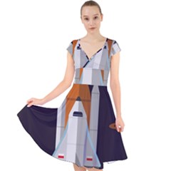 Rocket Space Universe Spaceship Cap Sleeve Front Wrap Midi Dress