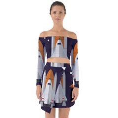 Rocket Space Universe Spaceship Off Shoulder Top With Skirt Set by Wegoenart