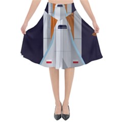 Rocket Space Universe Spaceship Flared Midi Skirt by Wegoenart