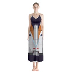 Rocket Space Universe Spaceship Button Up Chiffon Maxi Dress by Wegoenart