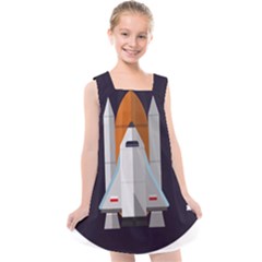 Rocket Space Universe Spaceship Kids  Cross Back Dress by Wegoenart