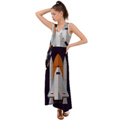 Rocket Space Universe Spaceship V-neck Chiffon Maxi Dress