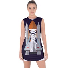 Rocket Space Universe Spaceship Lace Up Front Bodycon Dress by Wegoenart